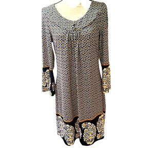 Aryeh Antro Black & Cream Jersey Round Neck Shift Dress (L)